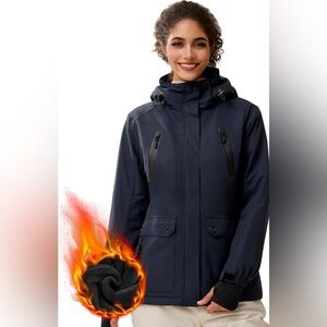 Women's Waterproof Ski Snow Jacket Warm Fleece Lined Winter Rain Jacket w/ Hood